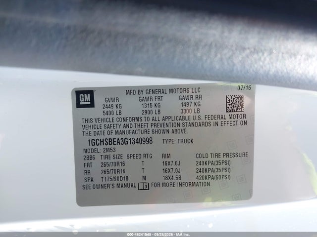 Продажа на аукционе авто 2016 Chevrolet Colorado Wt, vin: 1GCHSBEA3G1340998, номер лота: 46241545