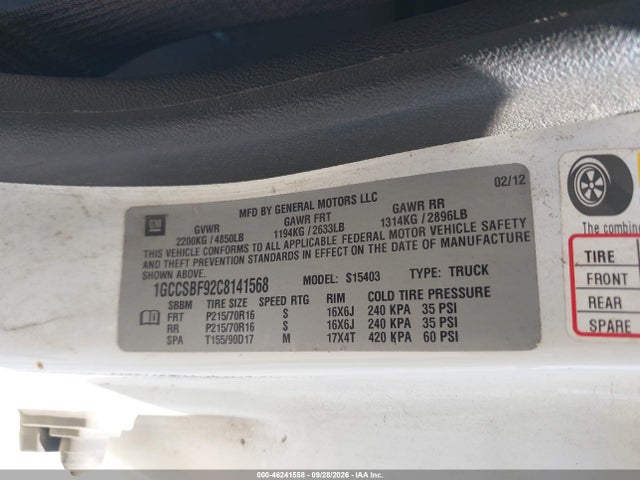 Продаж на аукціоні авто 2012 Chevrolet Colorado Work Truck, vin: 1GCCSBF92C8141568, номер лоту: 46241558