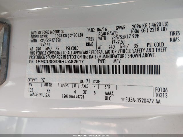 Ford ESCAPE SE 2017 1FMCU0GD6HUA82617 Image 12