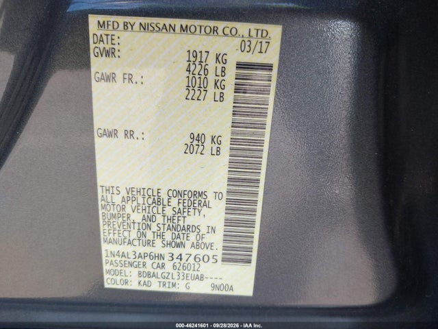 1N4AL3AP6HN347605 Nissan Altima 2.5 S