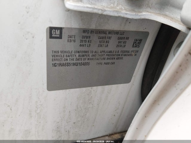Продаж на аукціоні авто 2017 Chevrolet Volt Lt, vin: 1G1RA6S51HU104008, номер лоту: 46241605