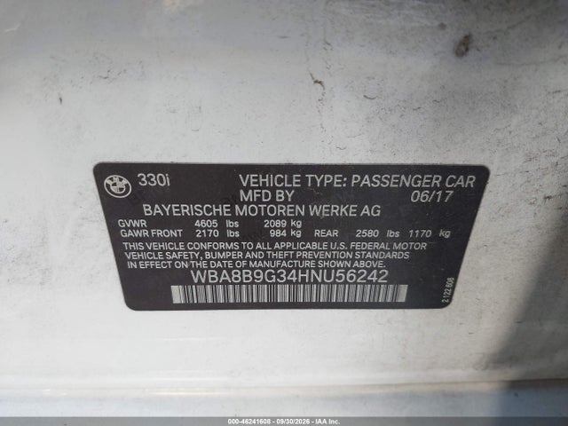 Продаж на аукціоні авто 2017 Bmw 330i, vin: WBA8B9G34HNU56242, номер лоту: 46241608
