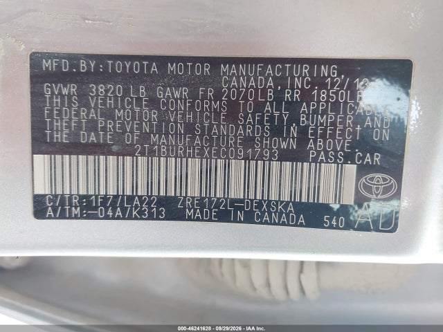 Продажа на аукционе авто 2014 Toyota Corolla S Premium, vin: 2T1BURHEXEC091793, номер лота: 46241628