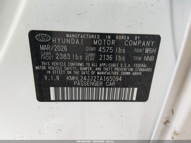 Продажа на аукционе авто 2026 Hyundai Sonata Hybrid Blue, vin: KMHL24JJ2TA165094, номер лота: 46241657