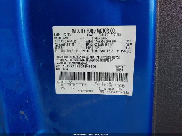 2013 Ford F-150 Stx მანქანა იყიდება აუქციონზე, vin: 1FTFX1EF2DFB48596, აუქციონის ნომერი: 46241694
