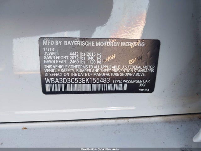 2014 Bmw 328d მანქანა იყიდება აუქციონზე, vin: WBA3D3C53EK155483, აუქციონის ნომერი: 46241720