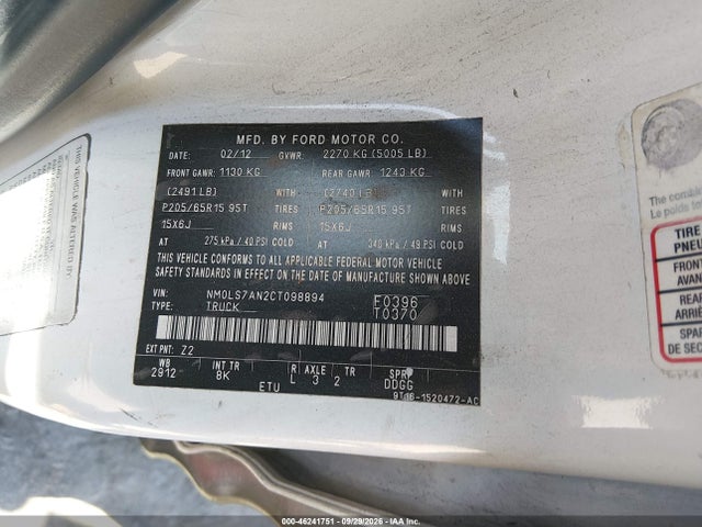 46241751 :رقم المزاد ، NM0LS7AN2CT098894 vin ، 2012 Ford Transit Connect Xl مزاد بيع