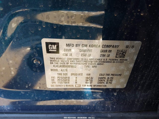 46241846 :رقم المزاد ، KL4CJASB5KB918892 vin ، 2019 Buick Encore Fwd Preferred مزاد بيع
