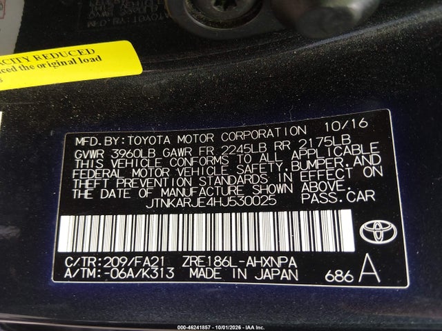 2017 Toyota Corolla Im მანქანა იყიდება აუქციონზე, vin: JTNKARJE4HJ530025, აუქციონის ნომერი: 46241857