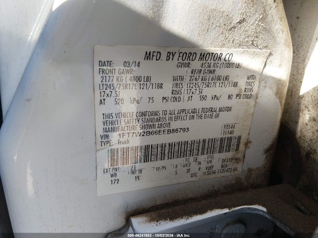 2014 Ford F-250 Xl მანქანა იყიდება აუქციონზე, vin: 1FT7W2B66EEB86793, აუქციონის ნომერი: 46241883