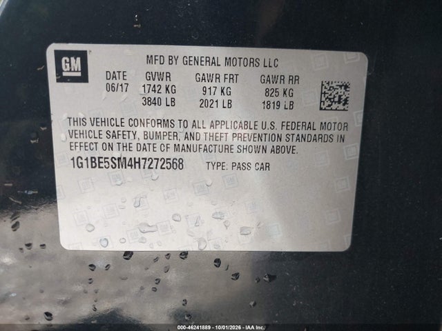 Auction sale of the 2017 Chevrolet Cruze Lt Auto, vin: 1G1BE5SM4H7272568, lot number: 46241889