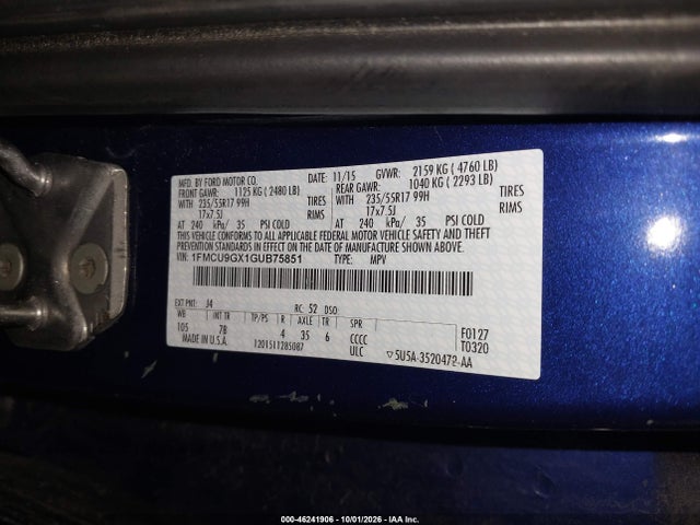 Продаж на аукціоні авто 2016 Ford Escape Se, vin: 1FMCU9GX1GUB75851, номер лоту: 46241906