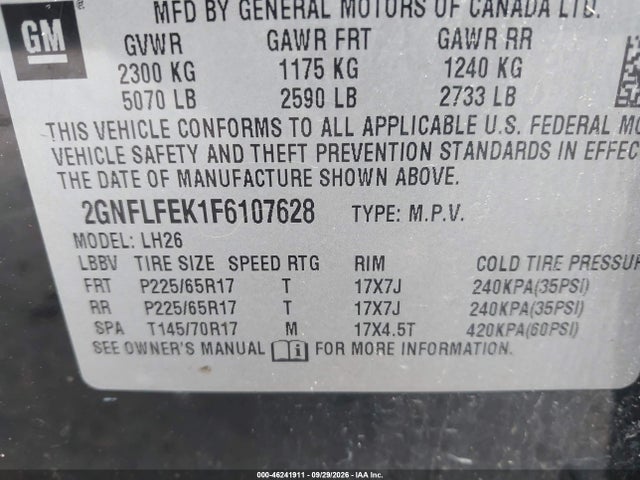 Продаж на аукціоні авто 2015 Chevrolet Equinox 1lt, vin: 2GNFLFEK1F6107628, номер лоту: 46241911