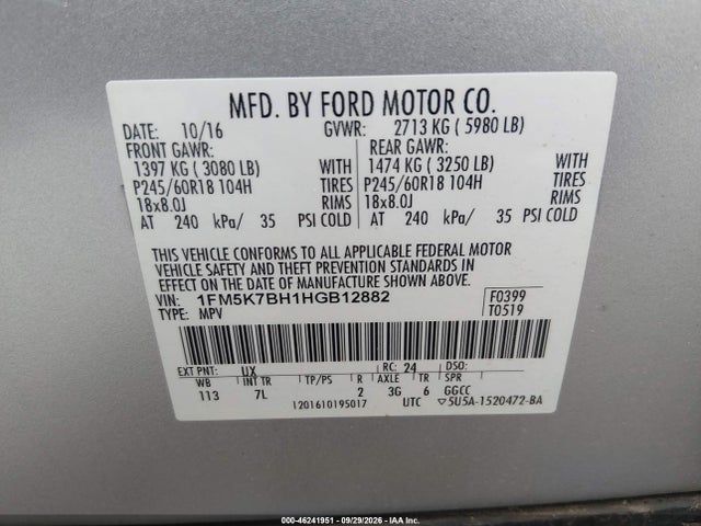 Ford Explorer 2017 1FM5K7BH1HGB12882 Image 9