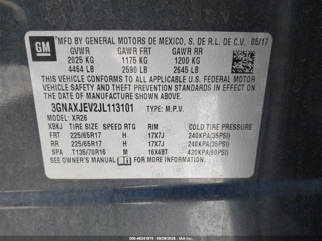 2018 Chevrolet Equinox Lt მანქანა იყიდება აუქციონზე, vin: 3GNAXJEV2JL113101, აუქციონის ნომერი: 46241978