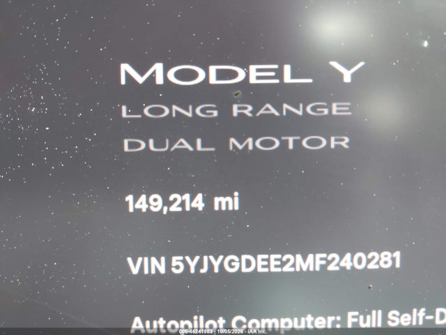 5YJYGDEE2MF240281 Tesla Model Y Long Range Dual Motor All-wheel Drive