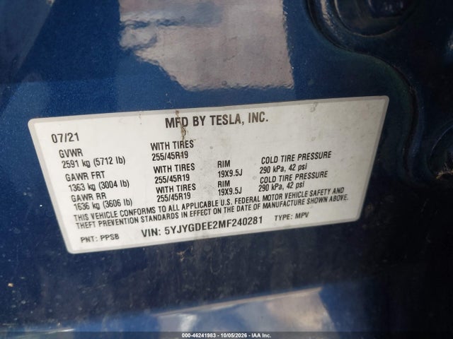 5YJYGDEE2MF240281 Tesla Model Y Long Range Dual Motor All-wheel Drive