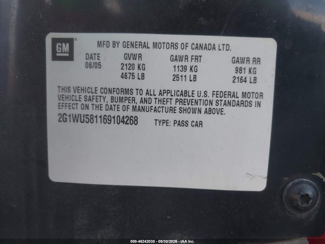 Продажа на аукционе авто 2006 Chevrolet Impala Ltz, vin: 2G1WU581169104268, номер лота: 46242030