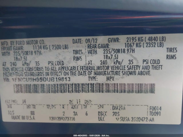 Продажа на аукционе авто 2013 Ford Escape Sel, vin: 1FMCU9H95DUB19813, номер лота: 46242053