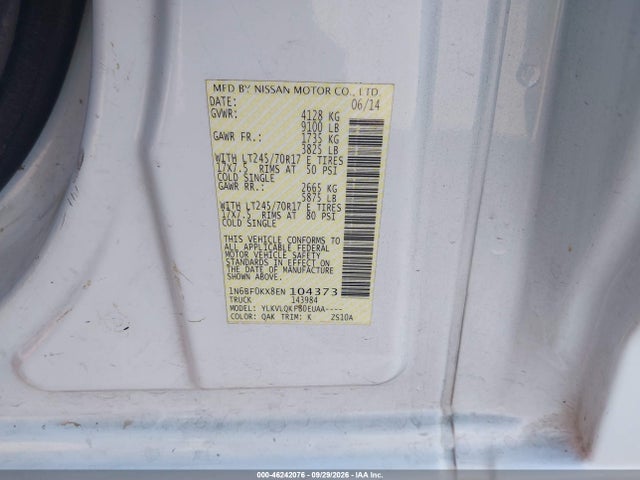 Продаж на аукціоні авто 2014 Nissan Nv Cargo Nv2500 Hd S V6, vin: 1N6BF0KX8EN104373, номер лоту: 46242076