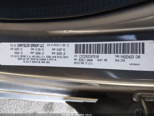 46242139 :رقم المزاد ، 1C3CDZAG5CN276168 vin ، 2012 Dodge Avenger Se مزاد بيع