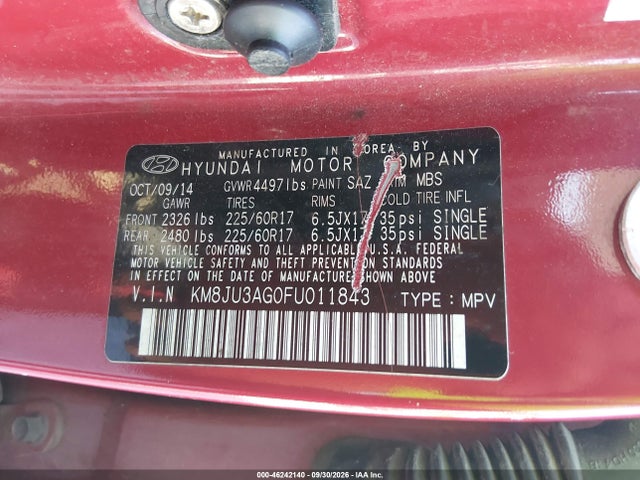 Aukcja sprzedaży 2015 Hyundai Tucson Se, vin: KM8JU3AG0FU011843, numer aukcji: 46242140