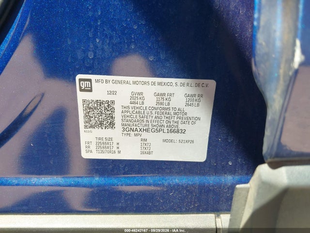 46242167 :رقم المزاد ، 3GNAXHEG5PL166832 vin ، 2023 Chevrolet Equinox Fwd Ls مزاد بيع