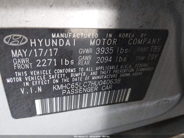 KMHC65LC7HU040638 Hyundai Ioniq Hybrid Blue