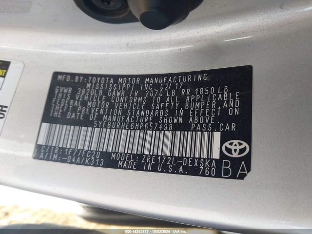 Aukcja sprzedaży 2017 Toyota Corolla Se, vin: 5YFBURHE6HP657498, numer aukcji: 46242177