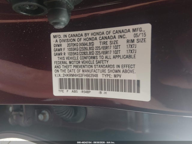 Aukcja sprzedaży 2015 Honda Cr-v Ex, vin: 2HKRM4H53FH663948, numer aukcji: 46242184