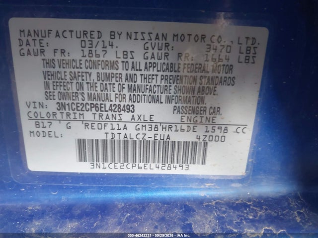 Продажа на аукционе авто 2014 Nissan Versa Note S Plus, vin: 3N1CE2CP6EL428493, номер лота: 46242221