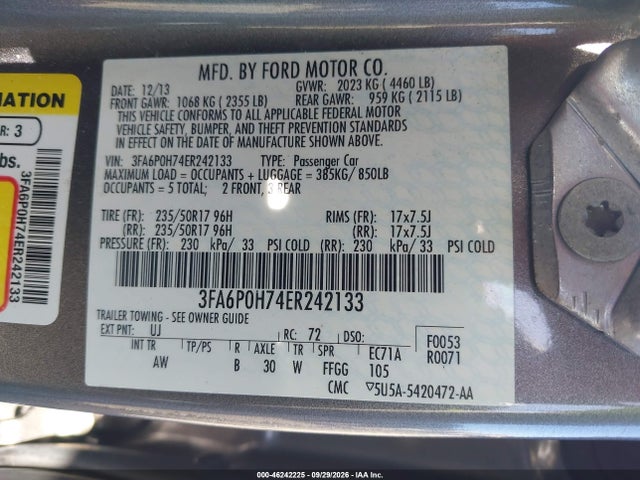 Ford FUSION SE 2014 3FA6P0H74ER242133 Image 9