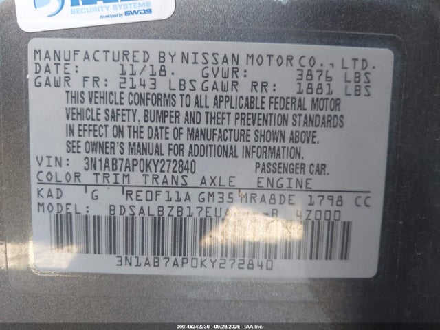 Nissan SENTRA S 2019 3N1AB7AP0KY272840 Image 9