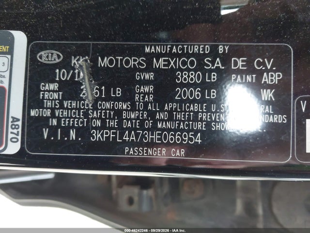 2017 Kia Forte Lx მანქანა იყიდება აუქციონზე, vin: 3KPFL4A73HE066954, აუქციონის ნომერი: 46242246