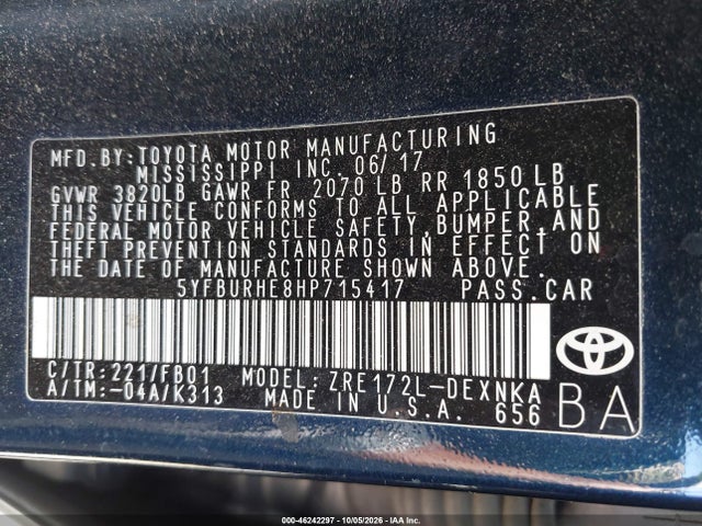 5YFBURHE8HP715417 Toyota COROLLA LE