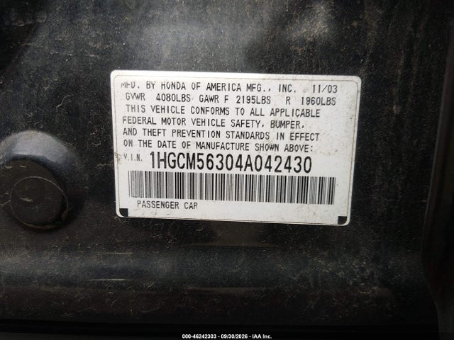 Продажа на аукционе авто 2004 Honda Accord 2.4 Lx, vin: 1HGCM56304A042430, номер лота: 46242303