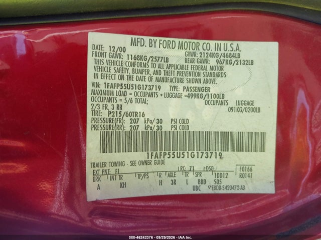 Продаж на аукціоні авто 2001 Ford Taurus Ses, vin: 1FAFP55U51G173719, номер лоту: 46242376