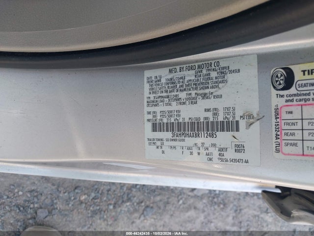 46242435 :رقم المزاد ، 3FAHP0HAXBR112485 vin ، 2011 Ford Fusion Se مزاد بيع