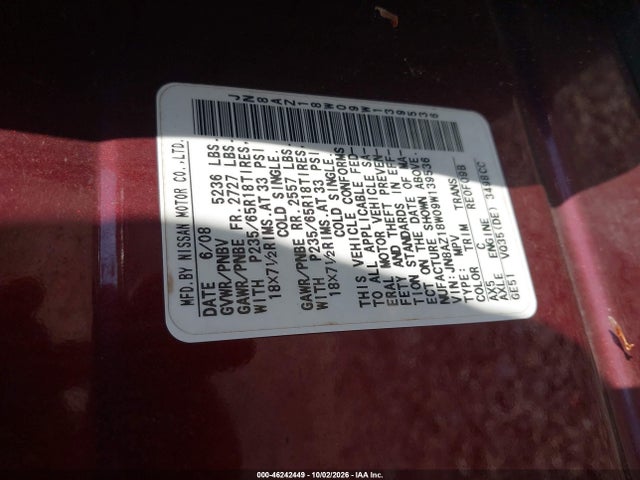 Продаж на аукціоні авто 2009 Nissan Murano Sl, vin: JN8AZ18W09W139536, номер лоту: 46242449