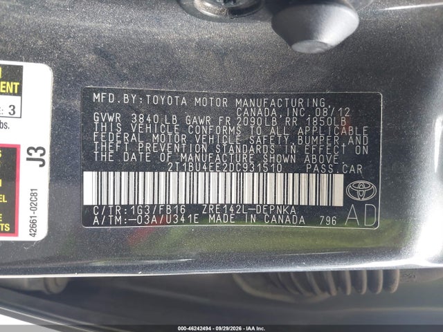 Продажа на аукционе авто 2013 Toyota Corolla Le, vin: 2T1BU4EE2DC931510, номер лота: 46242494