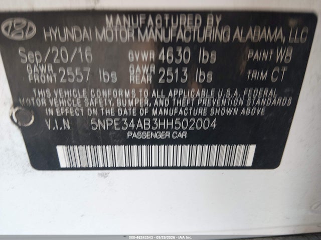 Aukcja sprzedaży 2017 Hyundai Sonata Sport 2.0t, vin: 5NPE34AB3HH502004, numer aukcji: 46242543