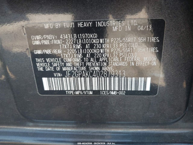 46242556 :رقم المزاد ، JF2GPAKC4D2879313 vin ، 2013 Subaru Xv Crosstrek 2.0i Limited مزاد بيع
