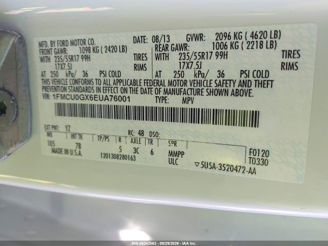 Продажа на аукционе авто 2014 Ford Escape Se, vin: 1FMCU0GX6EUA76001, номер лота: 46242563