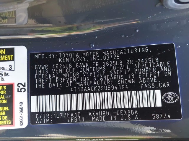 4T1DAACK2SU594194 Toyota CAMRY SE