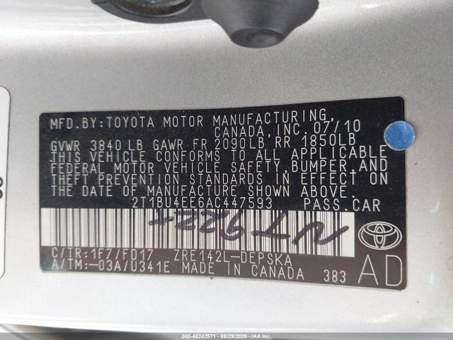 2010 Toyota Corolla S მანქანა იყიდება აუქციონზე, vin: 2T1BU4EE6AC447593, აუქციონის ნომერი: 46242571