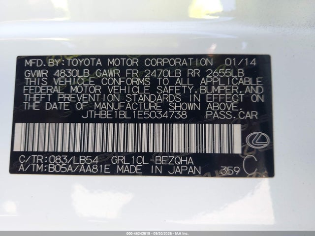 2014 Lexus Gs 350 მანქანა იყიდება აუქციონზე, vin: JTHBE1BL1E5034738, აუქციონის ნომერი: 46242619