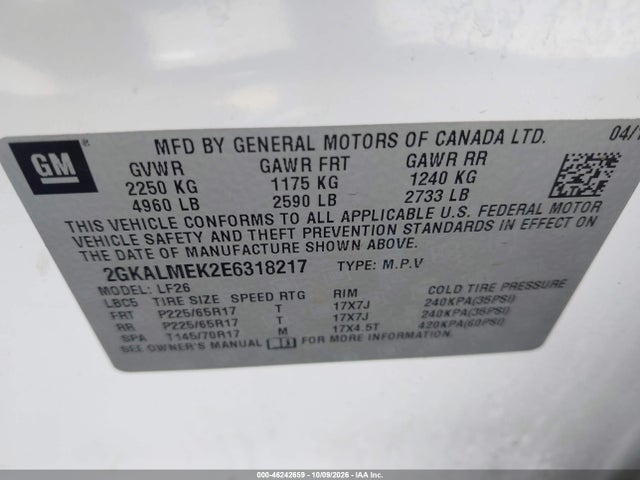 GMC Terrain Sle-1 2014 2GKALMEK2E6318217 Image 9