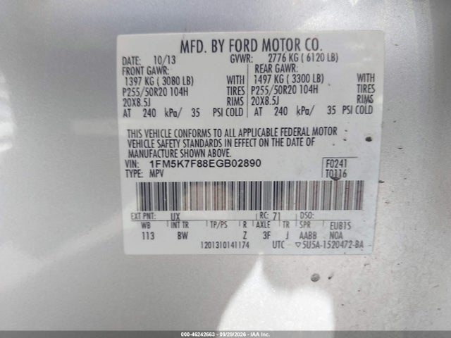 Ford Explorer Limited 2014 1FM5K7F88EGB02890 Image 9