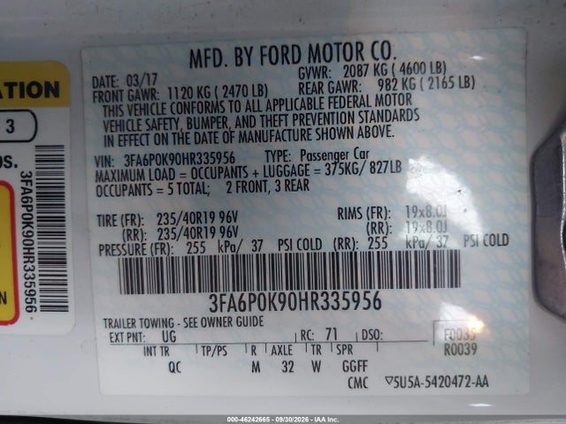 Ford Fusion Platinum 2017 3FA6P0K90HR335956 Image 9