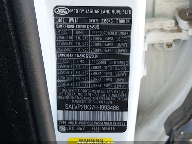 Land Rover RANGE ROVER EVOQUE 2015 SALVP2BG7FH993488 Image 9